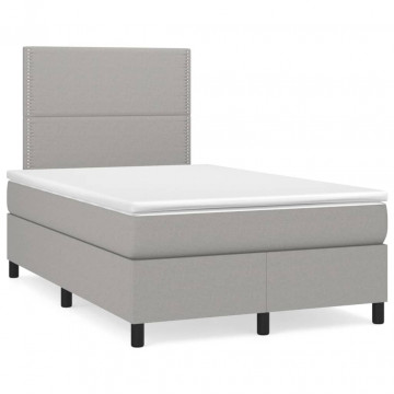 Pat box spring cu saltea, gri deschis, 120x200 cm, textil - Img 2