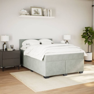 Pat box spring cu saltea, gri deschis, 140x190 cm, catifea - Img 3