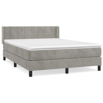 Pat box spring cu saltea, gri deschis, 140x190 cm, catifea - Img 2