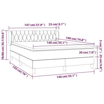 Pat box spring cu saltea, gri deschis, 140x190 cm, catifea - Img 6