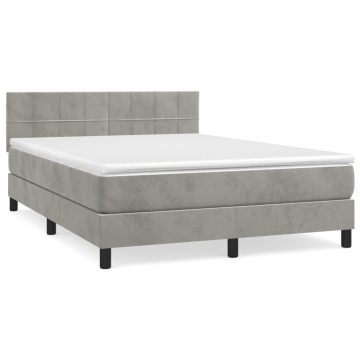 Pat box spring cu saltea, gri deschis, 140x200 cm, catifea - Img 2