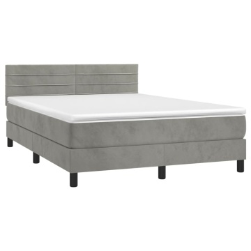 Pat box spring cu saltea, gri deschis, 140x200 cm, catifea - Img 3