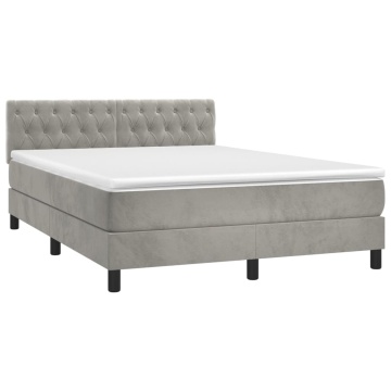 Pat box spring cu saltea, gri deschis, 140x200 cm, catifea - Img 3