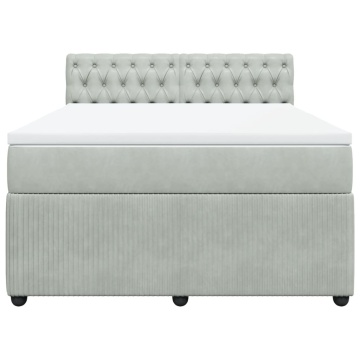 Pat box spring cu saltea, gri deschis, 140x200 cm, catifea - Img 5