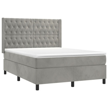 Pat box spring cu saltea, gri deschis, 140x200 cm, catifea - Img 3