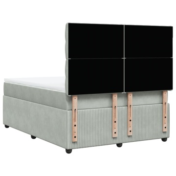Pat box spring cu saltea, gri deschis, 140x200 cm, catifea - Img 7