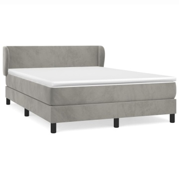 Pat box spring cu saltea, gri deschis, 140x200 cm, catifea - Img 2