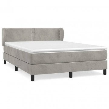Pat box spring cu saltea, gri deschis, 140x200 cm, catifea - Img 2