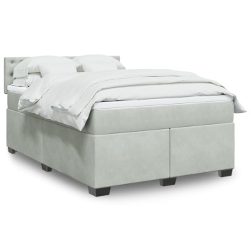 Pat box spring cu saltea, gri deschis, 160x200 cm, catifea - Img 1