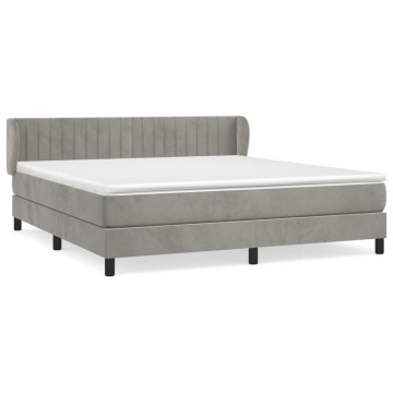 Pat box spring cu saltea, gri deschis, 160x200 cm, catifea - Img 2