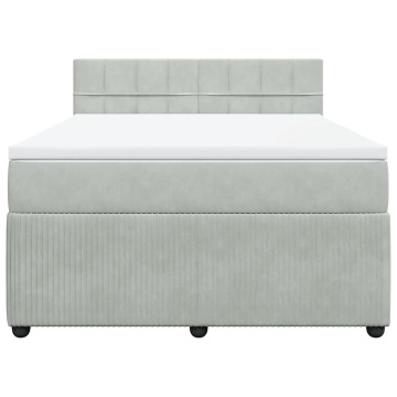 Pat box spring cu saltea, gri deschis, 160x200 cm, catifea - Img 4