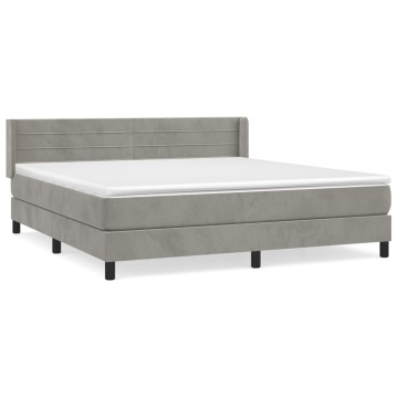 Pat box spring cu saltea, gri deschis, 180x200 cm, catifea - Img 2
