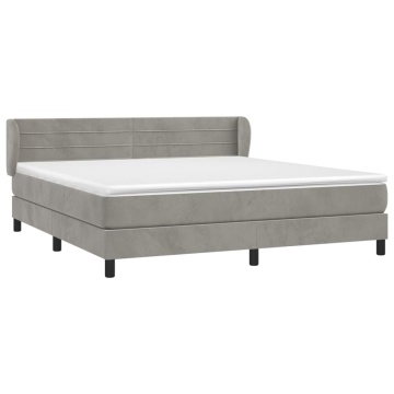 Pat box spring cu saltea, gri deschis, 180x200 cm, catifea - Img 3