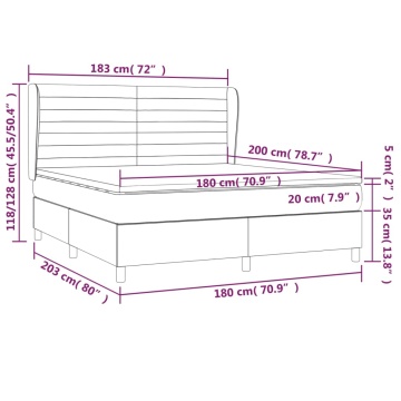 Pat box spring cu saltea, gri deschis, 180x200 cm, catifea - Img 6