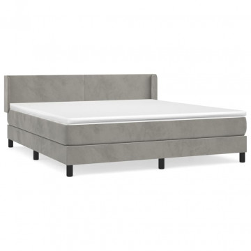 Pat box spring cu saltea, gri deschis, 180x200 cm, catifea - Img 2