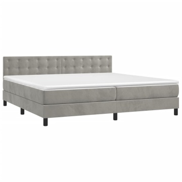 Pat box spring cu saltea, gri deschis, 200x200 cm, catifea - Img 3