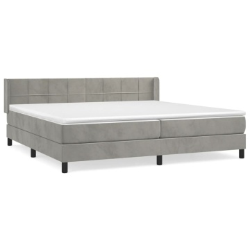 Pat box spring cu saltea, gri deschis, 200x200 cm, catifea - Img 2