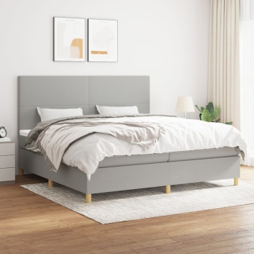 Pat box spring cu saltea, gri deschis, 200x200 cm, textil - Img 1