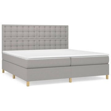 Pat box spring cu saltea, gri deschis, 200x200 cm, textil - Img 2