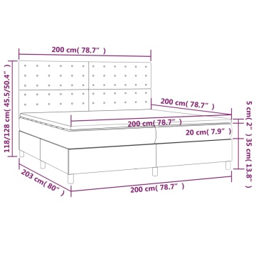 Pat box spring cu saltea, gri deschis, 200x200 cm, textil - Img 5