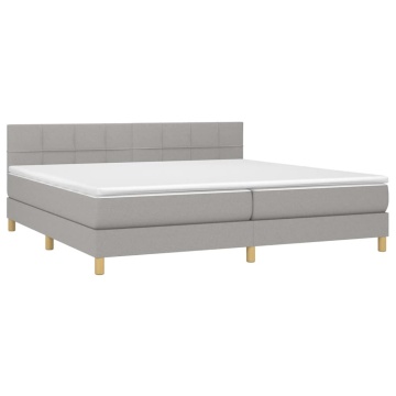 Pat box spring cu saltea, gri deschis, 200x200 cm, textil - Img 3