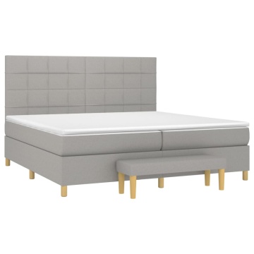 Pat box spring cu saltea, gri deschis, 200x200 cm, textil - Img 3