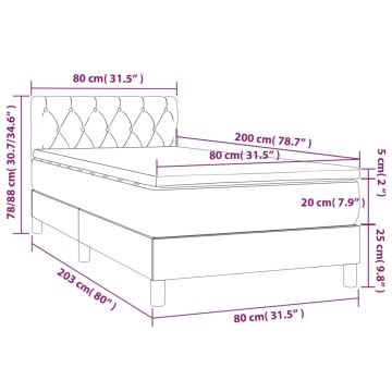 Pat box spring cu saltea, gri deschis, 80x200 cm, textil - Img 6