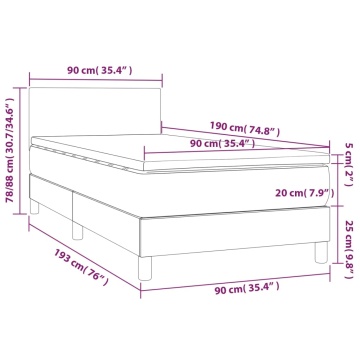 Pat box spring cu saltea, gri deschis, 90x190 cm, catifea - Img 6