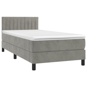 Pat box spring cu saltea, gri deschis, 90x190 cm, catifea - Img 3