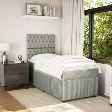 Pat box spring cu saltea, gri deschis, 90x190 cm, catifea - Img 3