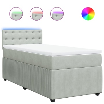 Pat box spring cu saltea, gri deschis, 90x190 cm, catifea - Img 2