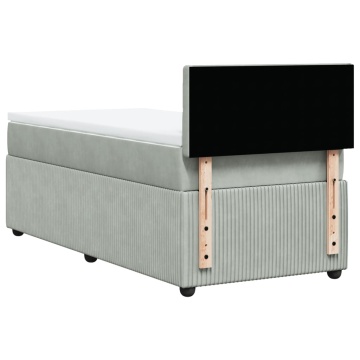 Pat box spring cu saltea, gri deschis, 90x190 cm, catifea - Img 7