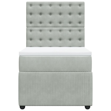 Pat box spring cu saltea, gri deschis, 90x190 cm, catifea - Img 5