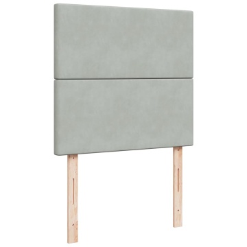 Pat box spring cu saltea, gri deschis, 90x190 cm, catifea - Img 6