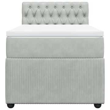 Pat box spring cu saltea, gri deschis, 90x190 cm, catifea - Img 5