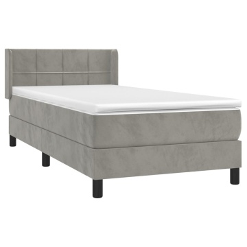 Pat box spring cu saltea, gri deschis, 90x190 cm, catifea - Img 3