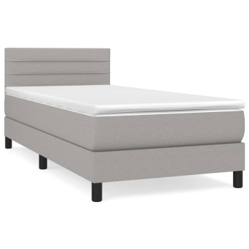 Pat box spring cu saltea, gri deschis, 90x190 cm, textil - Img 2