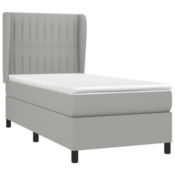 Pat box spring cu saltea, gri deschis, 90x190 cm, textil - Img 3