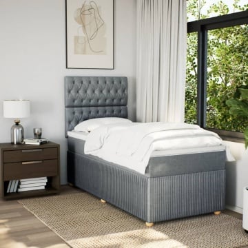 Pat box spring cu saltea, gri deschis, 90x190 cm, textil - Img 4
