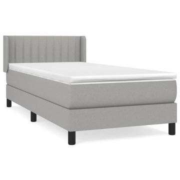 Pat box spring cu saltea, gri deschis, 90x190 cm, textil - Img 2