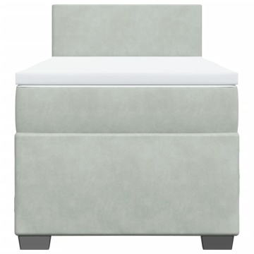 Pat box spring cu saltea, gri deschis, 90x200 cm, catifea - Img 4