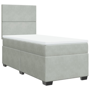Pat box spring cu saltea, gri deschis, 90x200 cm, catifea - Img 2