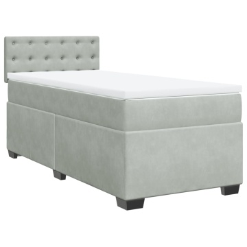 Pat box spring cu saltea, gri deschis, 90x200 cm, catifea - Img 3