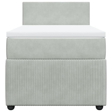 Pat box spring cu saltea, gri deschis, 90x200 cm, catifea - Img 5