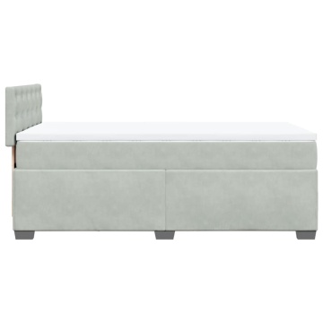 Pat box spring cu saltea, gri deschis, 90x200 cm, catifea - Img 6