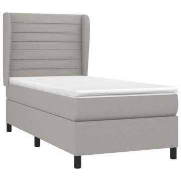 Pat box spring cu saltea, gri deschis, 90x200 cm, textil - Img 3