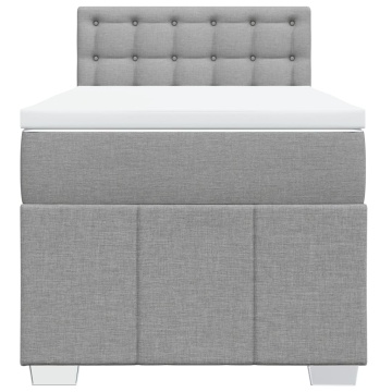 Pat box spring cu saltea, gri deschis, 90x200 cm, textil - Img 4