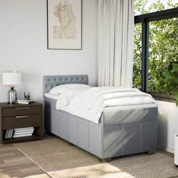 Pat box spring cu saltea, gri deschis, 90x200 cm, textil - Img 3