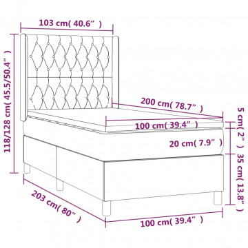 Pat box spring cu saltea, gri închis, 100x200 cm, catifea - Img 6
