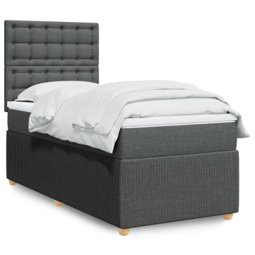 Pat box spring cu saltea, gri închis, 100x200 cm, textil - Img 1